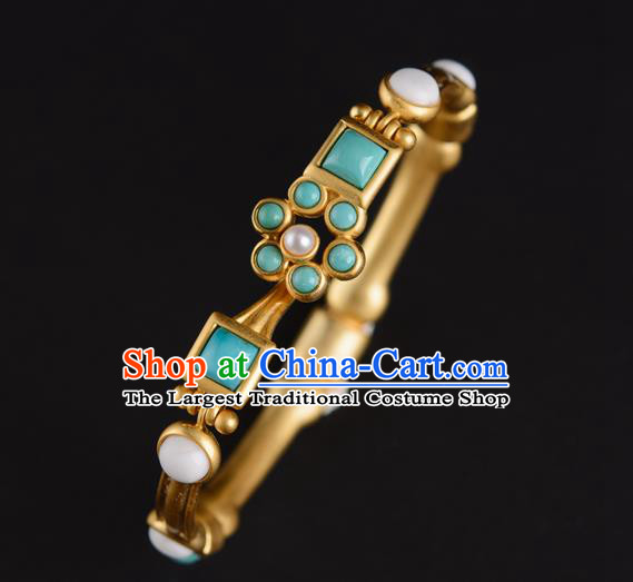 Chinese Traditional Sui Dynasty Jewelry Ancient Princess Li Jingxun Pearls Bracelet Gilding Accessories