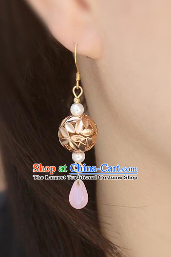 Handmade Traditional Classical Ear Accessories Chinese National Golden Bamboo Leaf Earrings