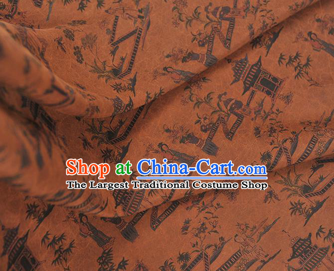 Top Grade Craquelure Fabric Chinese Traditional Character Pattern Silk Drapery Cheongsam Brown Gambiered Guangdong Gauze