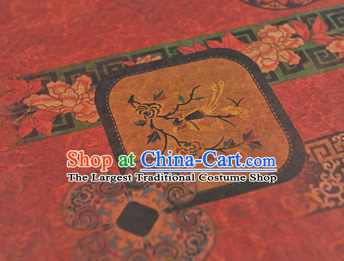 Top Grade Red Gambiered Guangdong Gauze Cheongsam Fabric Chinese Traditional Flowers Pattern Silk Drapery
