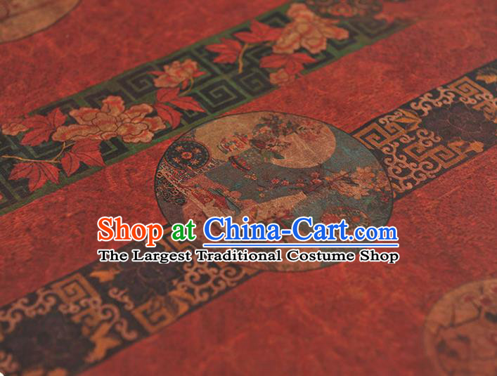 Top Grade Red Gambiered Guangdong Gauze Cheongsam Fabric Chinese Traditional Flowers Pattern Silk Drapery