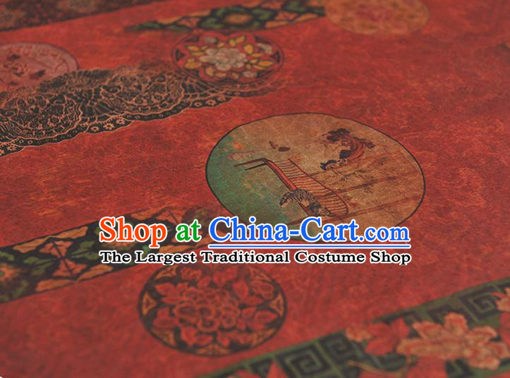 Top Grade Red Gambiered Guangdong Gauze Cheongsam Fabric Chinese Traditional Flowers Pattern Silk Drapery