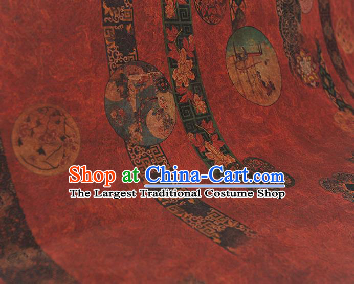 Top Grade Red Gambiered Guangdong Gauze Cheongsam Fabric Chinese Traditional Flowers Pattern Silk Drapery