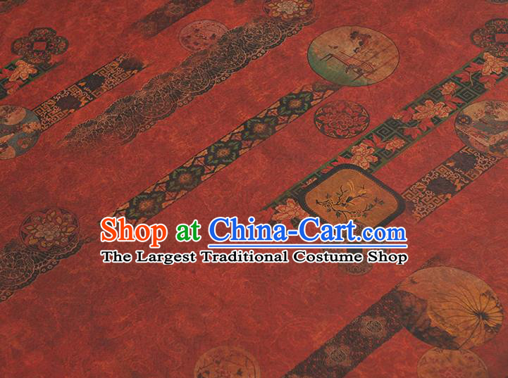 Top Grade Red Gambiered Guangdong Gauze Cheongsam Fabric Chinese Traditional Flowers Pattern Silk Drapery