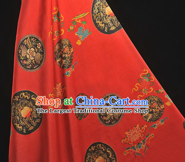 Top Grade Gambiered Guangdong Gauze Chinese Traditional Dragon Peach Pattern Red Silk Drapery Cheongsam Satin Fabric