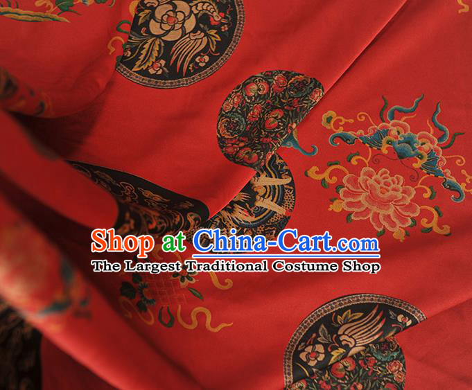 Top Grade Gambiered Guangdong Gauze Chinese Traditional Dragon Peach Pattern Red Silk Drapery Cheongsam Satin Fabric