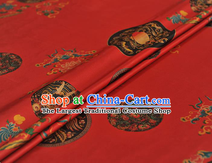 Top Grade Gambiered Guangdong Gauze Chinese Traditional Dragon Peach Pattern Red Silk Drapery Cheongsam Satin Fabric