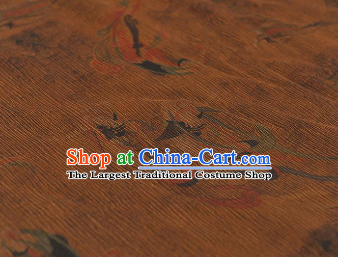 Top Grade Brown Crepe Chinese Traditional Flying Apsaras Pattern Silk Drapery Cheongsam Gambiered Guangdong Gauze Fabric