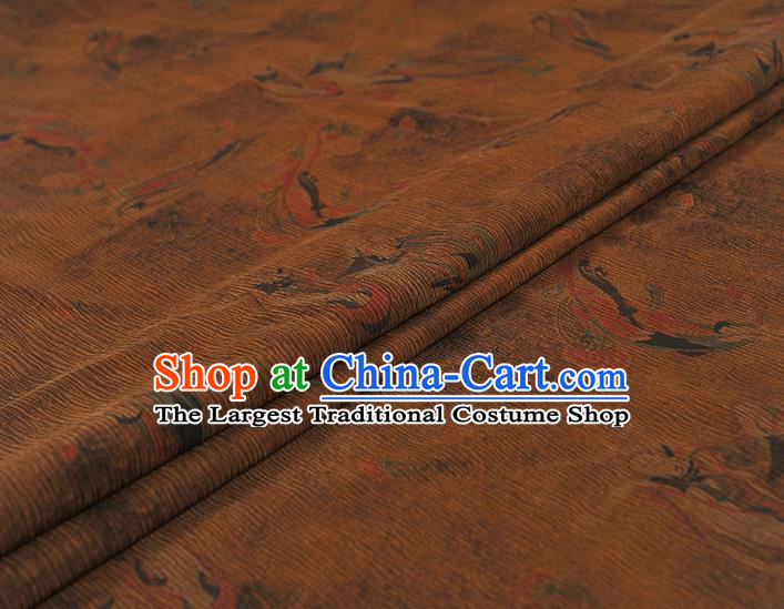 Top Grade Brown Crepe Chinese Traditional Flying Apsaras Pattern Silk Drapery Cheongsam Gambiered Guangdong Gauze Fabric