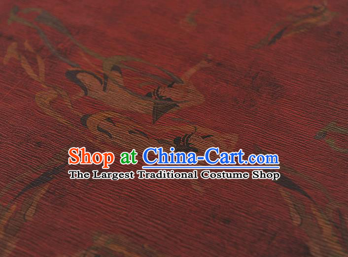 Top Grade Chinese Traditional Flying Apsaras Pattern Silk Drapery Cheongsam Gambiered Guangdong Gauze Fabric Wine Red Crepe