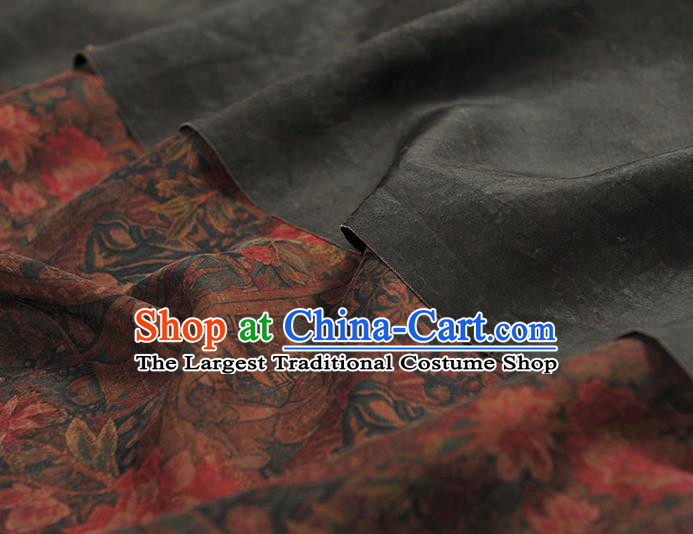 Top Cheongsam Fabric Black Gambiered Guangdong Gauze Chinese Traditional Flowers Pattern Silk Drapery