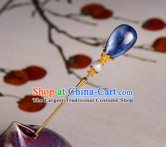 China Hanfu Gilding Hair Stick Traditional Ming Dynasty Kyanite Hairpin Ancient Noble Woman Hair Accessories