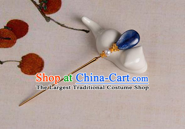 China Hanfu Gilding Hair Stick Traditional Ming Dynasty Kyanite Hairpin Ancient Noble Woman Hair Accessories