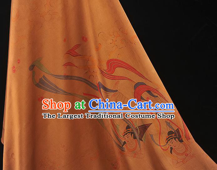 China Classical Cheongsam Gambiered Guangdong Gauze Cloth Traditional Flying Apsaras Pattern Silk Fabric