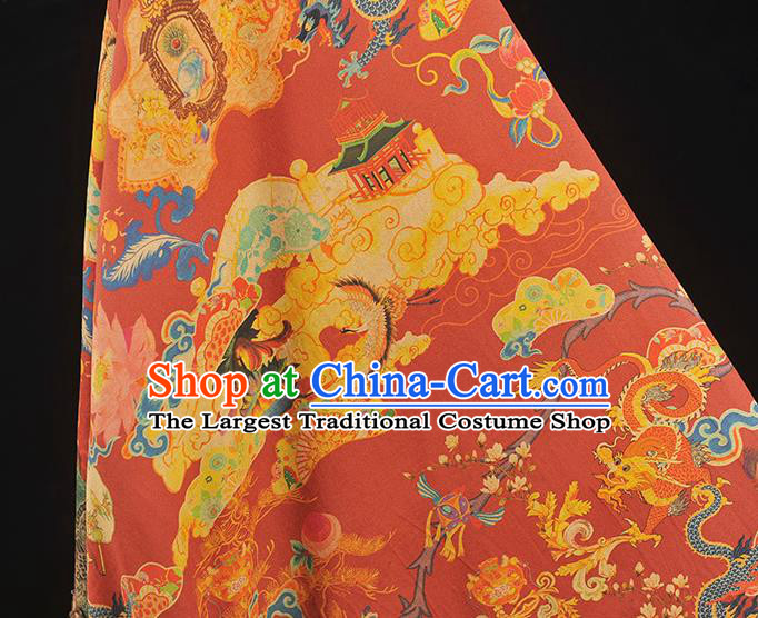 Top Grade Craquelure Fabric Chinese Traditional Dragon Lotus Pattern Silk Drapery Cheongsam Red Gambiered Guangdong Gauze