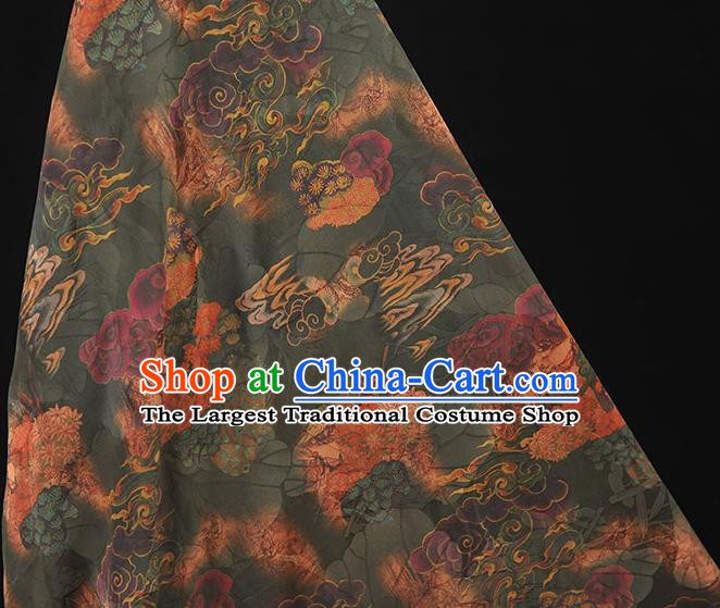 Top Chinese Traditional Flowers Pattern Silk Drapery Cheongsam Fabric Atrovirens Gambiered Guangdong Gauze