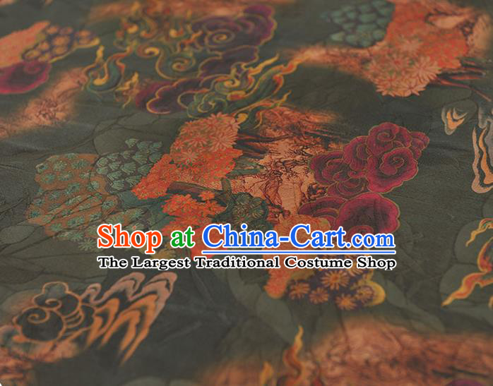 Top Chinese Traditional Flowers Pattern Silk Drapery Cheongsam Fabric Atrovirens Gambiered Guangdong Gauze