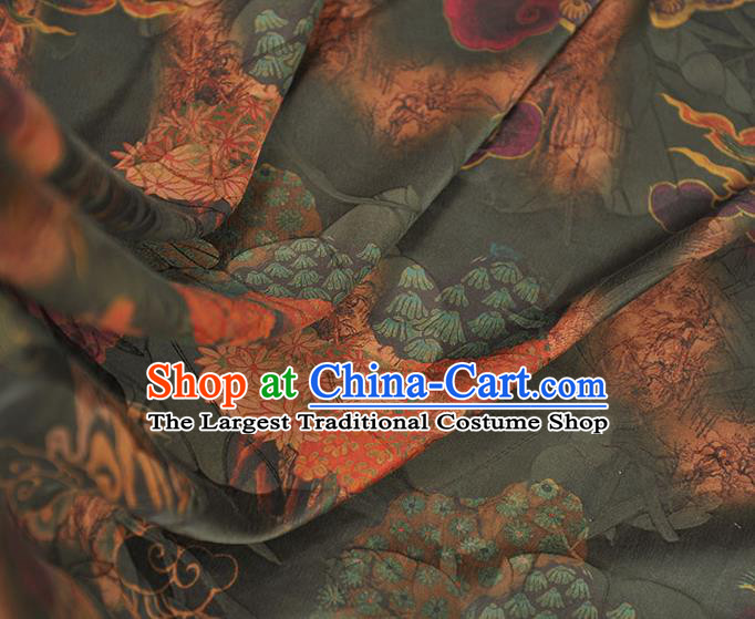 Top Chinese Traditional Flowers Pattern Silk Drapery Cheongsam Fabric Atrovirens Gambiered Guangdong Gauze