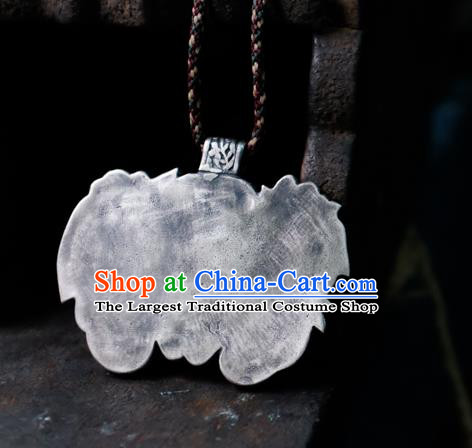 Handmade China Traditional Jade Necklace Accessories National Silver Carving Jewelry Pendant