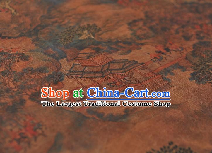 Top Silk Fabric Chinese Cheongsam Gambiered Guangdong Gauze Traditional Pavilion Pattern Brown Silk Drapery