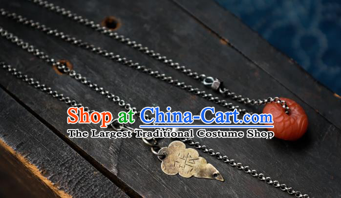 Handmade China Traditional Red Fish Necklace Pendant National Women Jewelry Silver Carving Accessories