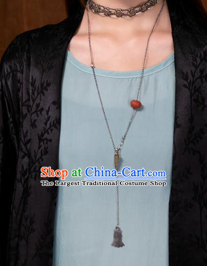 Handmade China Traditional Red Fish Necklace Pendant National Women Jewelry Silver Carving Accessories