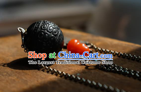 Handmade China National Women Silver Jewelry Accessories Traditional Red Agate Gourd Necklace Pendant