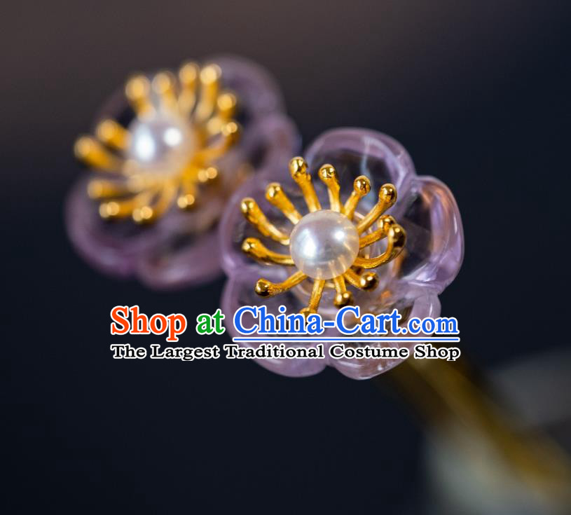 China Traditional Court Hanfu Hair Accessories Ming Dynasty Amethyst Hair Clip Ancient Princess Plum Blossom Hairpin