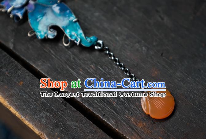 China National Blueing Bat Earrings Traditional Jade Jewelry Handmade Silver Ear Accessories
