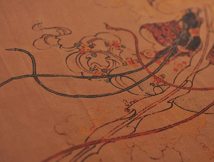 China Traditional Goddess Chang E Pattern Silk Fabric Classical Gambiered Guangdong Gauze Cheongsam Cloth