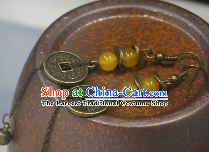 Handmade Chinese National Bells Tassel Ear Accessories Traditional Copper Cash Earrings