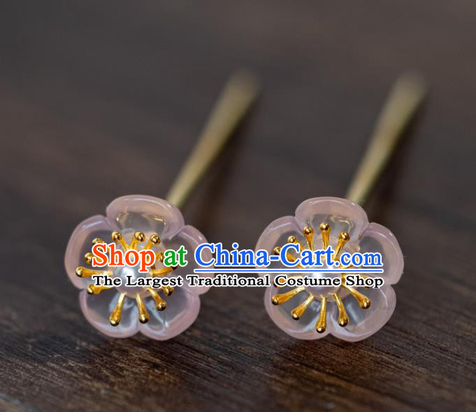 China Traditional Court Rose Quartz Hair Accessories Ming Dynasty Hanfu Plum Blossom Hair Clip Ancient Princess Hairpin