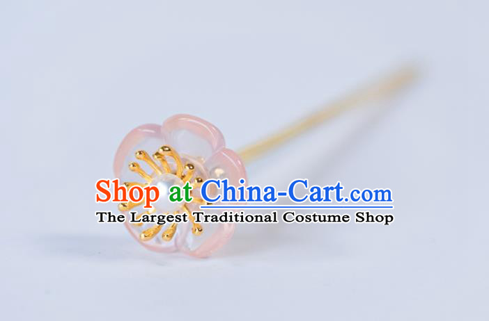 China Traditional Court Rose Quartz Hair Accessories Ming Dynasty Hanfu Plum Blossom Hair Clip Ancient Princess Hairpin