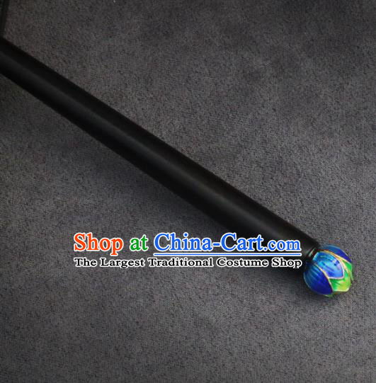 China Classical Enamel Lotus Hairpin Handmade Cheongsam Ebony Hair Stick Hair Accessories for Women