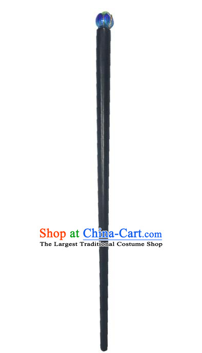 China Classical Enamel Lotus Hairpin Handmade Cheongsam Ebony Hair Stick Hair Accessories for Women