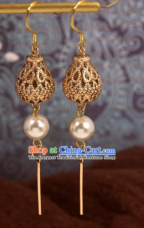 Handmade Chinese Traditional New Year Ear Accessories National Hanfu Jewelry Golden Lantern Earrings