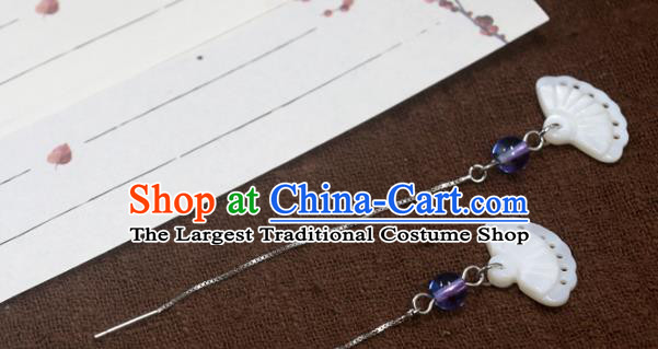 Handmade Chinese National Shell Fan Earrings Traditional Cheongsam Ear Accessories