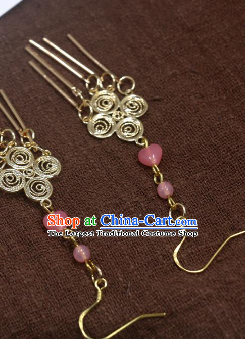 Handmade Chinese Traditional Cheongsam Classical Ear Accessories National Wedding Bride Golden Earrings