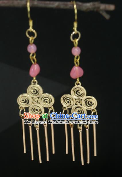 Handmade Chinese Traditional Cheongsam Classical Ear Accessories National Wedding Bride Golden Earrings