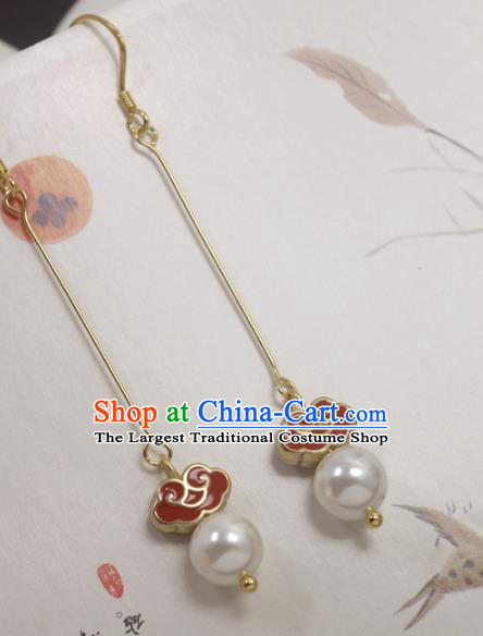 Handmade Chinese National Enamel Red Cloud Earrings Traditional Cheongsam Classical Ear Accessories