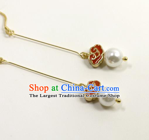Handmade Chinese National Enamel Red Cloud Earrings Traditional Cheongsam Classical Ear Accessories