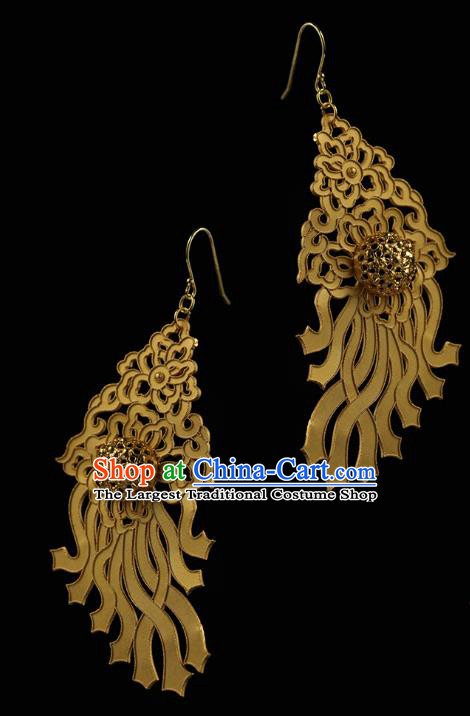 Handmade Chinese Traditional Song Dynasty Ear Accessories Jewelry Ancient Court Woman Golden Earrings