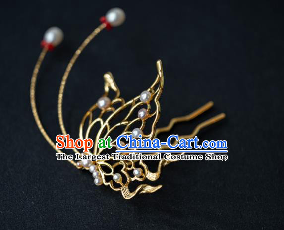 China Ming Dynasty Pearls Butterfly Hairpin Traditional Hanfu Hair Accessories Ancient Noble Lady Xue Baochai Hair Stick