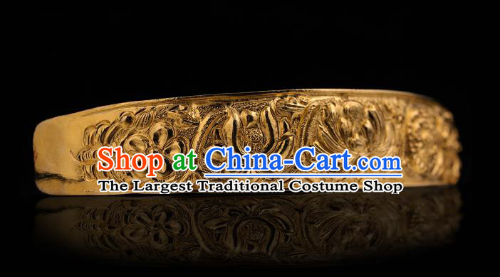 China Ancient Empress Hanfu Golden Hairpin Handmade Hair Accessories Traditional Ming Dynasty Court Carving Lotus Hair Crown