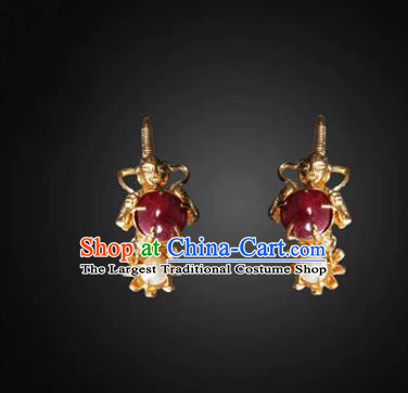 Handmade Chinese Ming Dynasty Pearls Ear Accessories Traditional Ancient Empress Golden Gems Earrings Jewelry