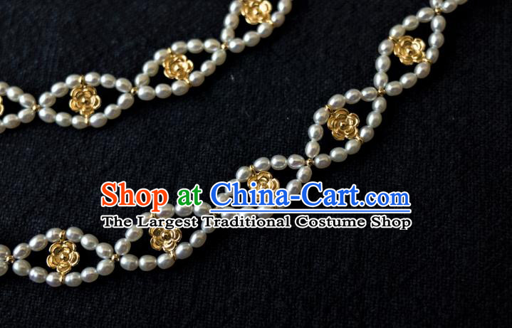 China Ming Dynasty Pearls Headband Traditional Hanfu Hair Accessories Ancient Noble Woman Hair Clasp