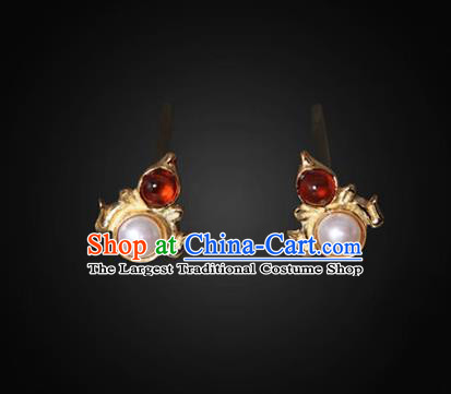 Handmade Chinese Qing Dynasty Court Gems Ear Accessories Traditional Ancient Imperial Consort Pearl Earrings Jewelry