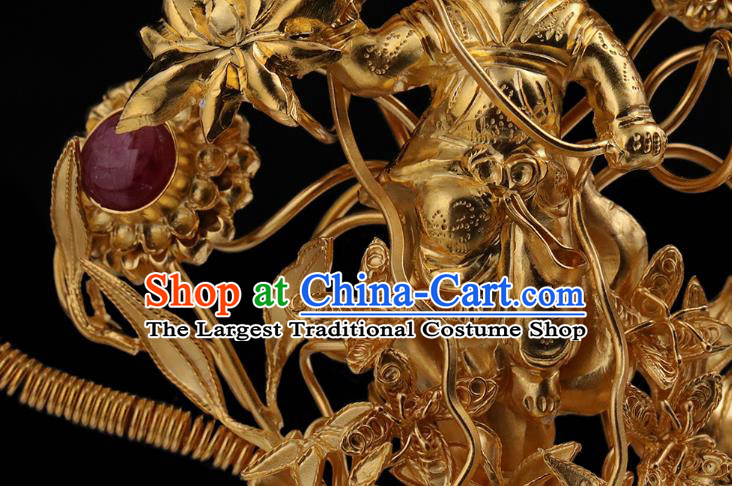 China Traditional Ming Dynasty Gilding Child Hairpin Handmade Hair Accessories Ancient Empress Hair Crown