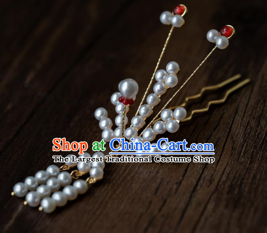 China Ming Dynasty Beads Phoenix Hairpin Traditional Hanfu Hair Accessories Ancient Queen Hair Stick