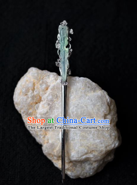 China Ming Dynasty Jade Hairpin Traditional Hanfu Hair Accessories Ancient Princess Argent Hair Stick